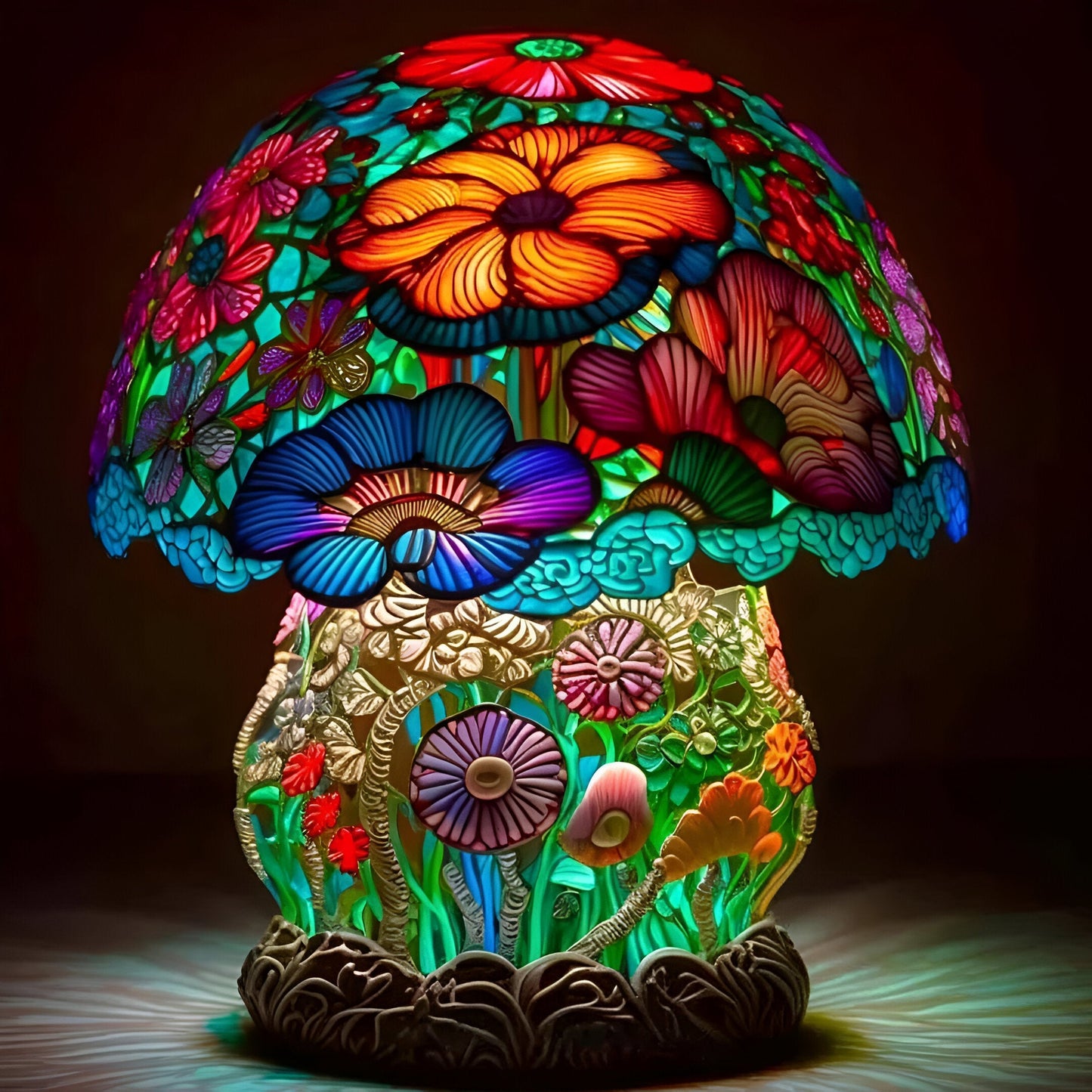 GlowBloom – Lampa stołowa z witrażem w kształcie rośliny 1