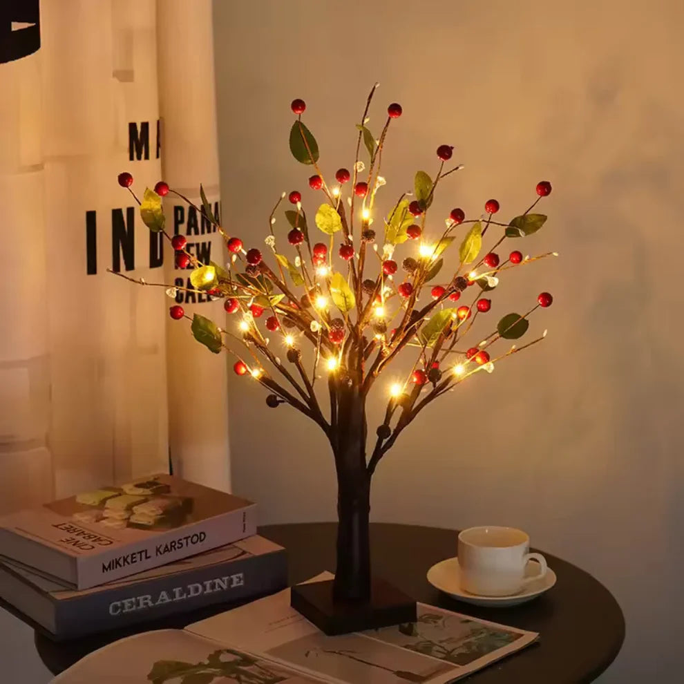 Arden – Lampka Drzewko z Czerwonymi Jagodami i Kwiatami