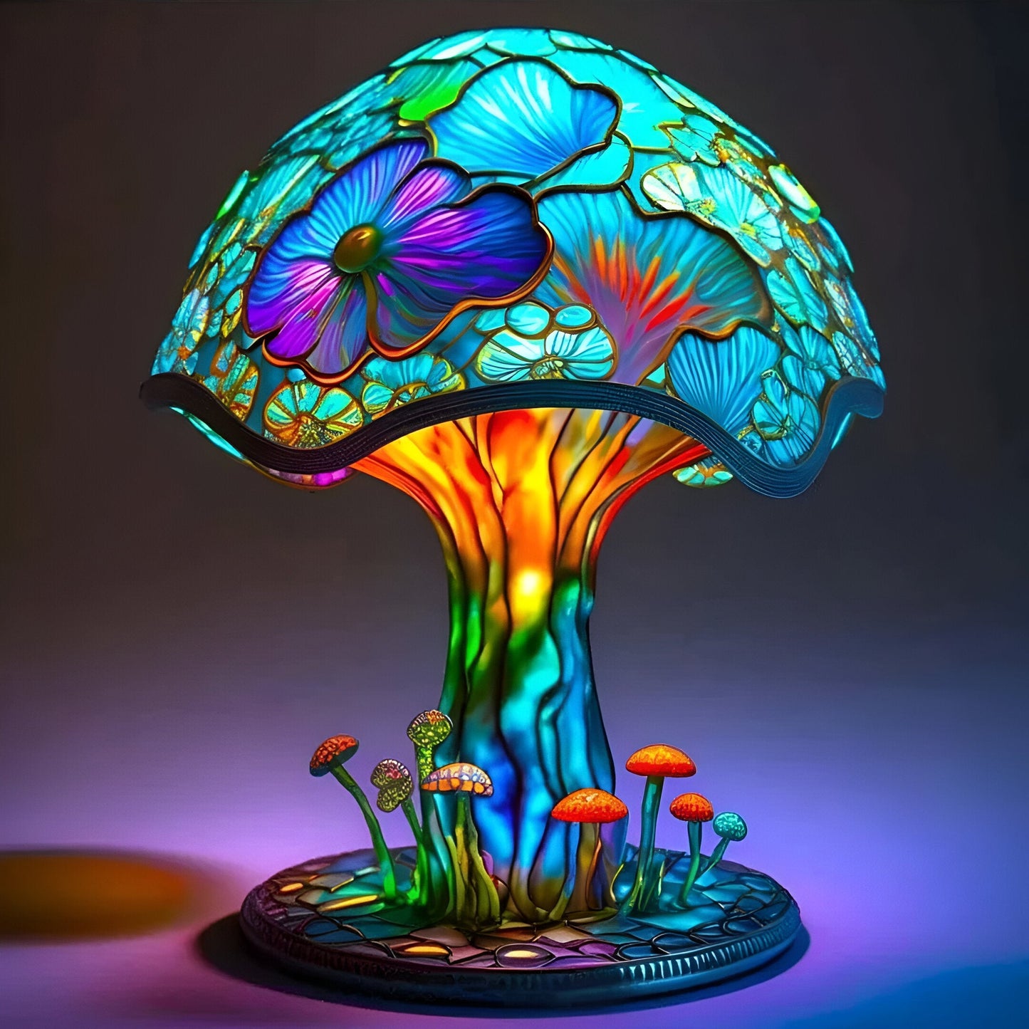 GlowBloom – Lampa stołowa z witrażem w kształcie rośliny 0