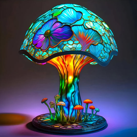 GlowBloom – Lampa stołowa z witrażem w kształcie rośliny 0