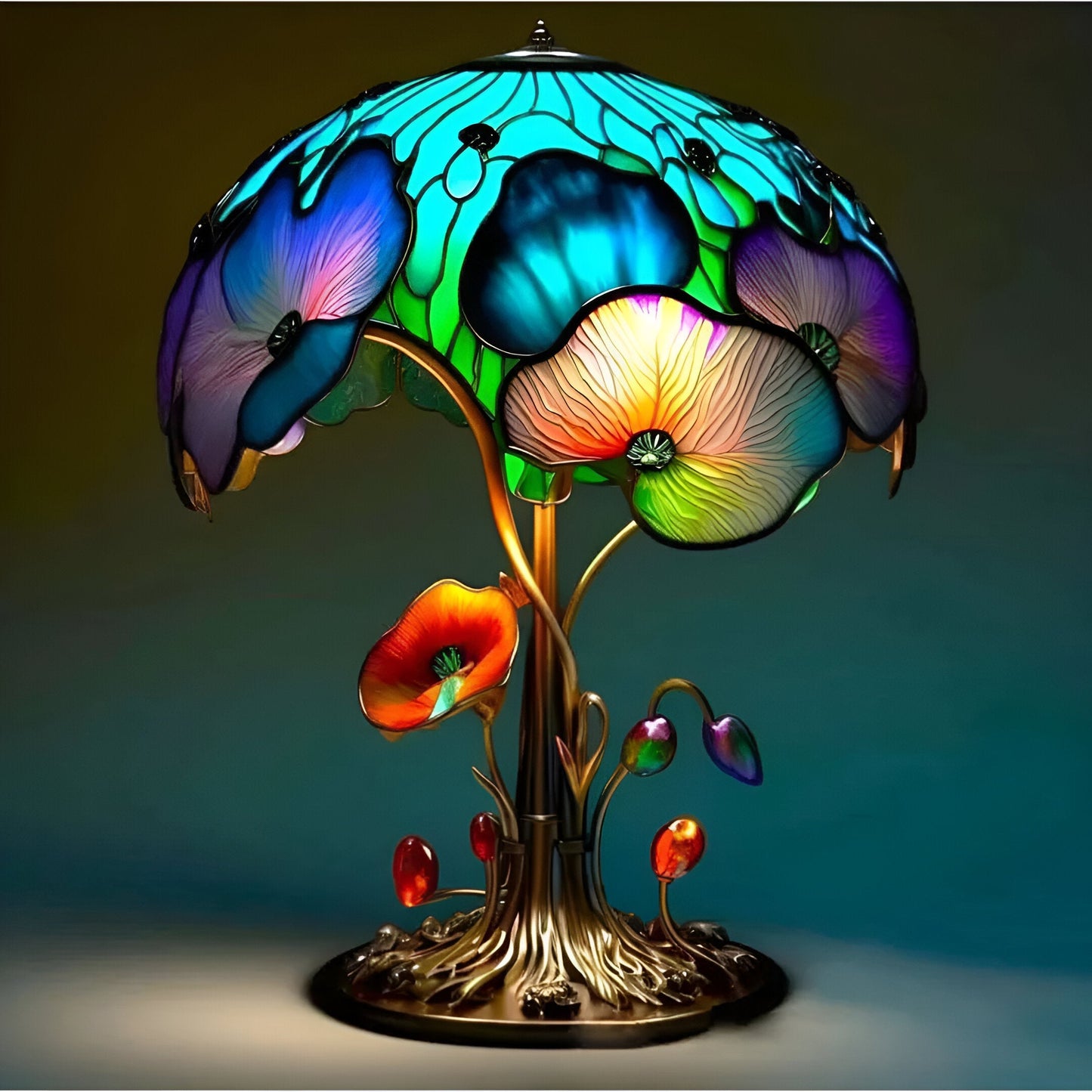 GlowBloom – Lampa stołowa z witrażem w kształcie rośliny 3