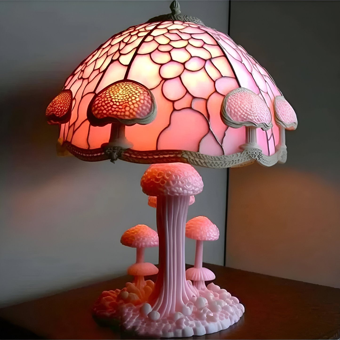 GlowBloom – Lampa stołowa z witrażem w kształcie rośliny 4