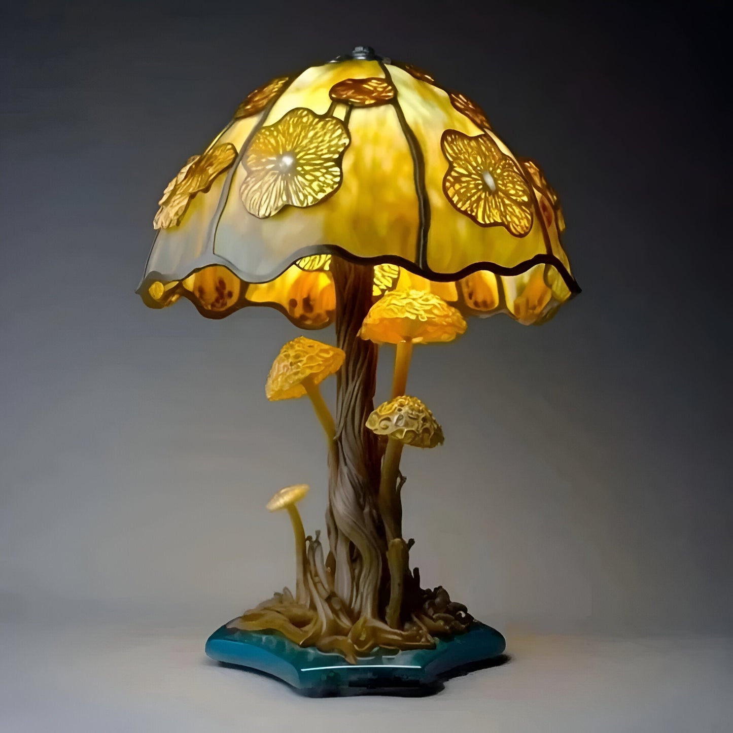 GlowBloom – Lampa stołowa z witrażem w kształcie rośliny 5